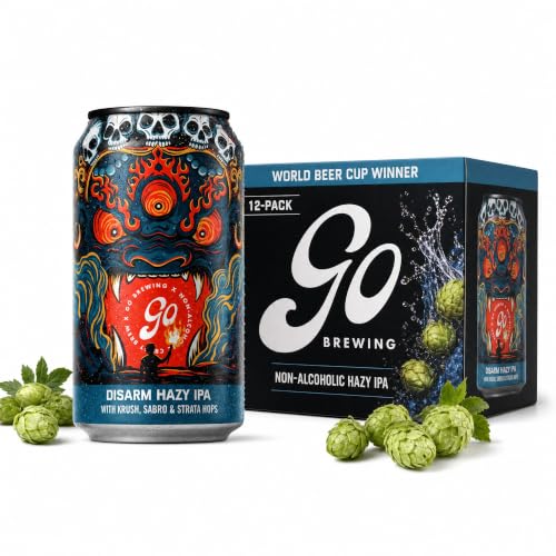 Image of Go Brewing Disarm Hazy IPA, NA Beer, 12 Pack (12 oz) | Small-Batch Craft Brew, Low-Calorie, Classic Ingredients, Bold Smooth Finish, Any Occasion