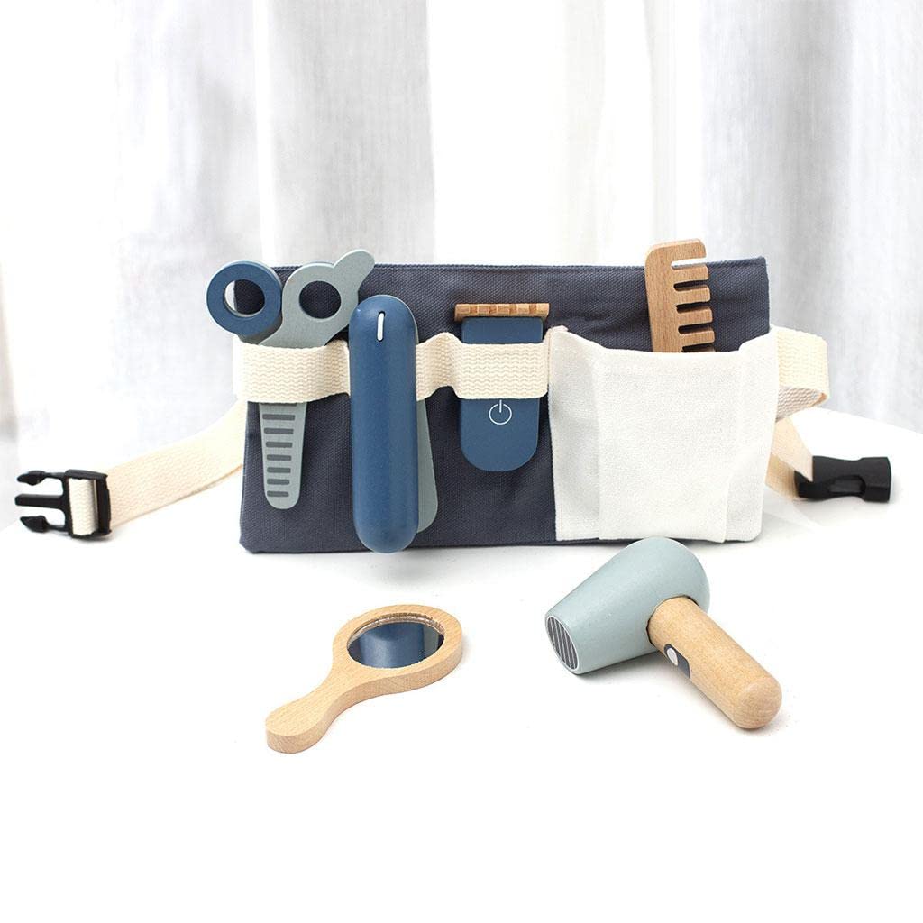 Kit da Salone di Bellezza/Parrucchiere di Simulazione con 11 Strumenti per Lo Styling, Asciugacapelli in Legno, Specchio E Astuccio per Cosmetici, Kit da Salone