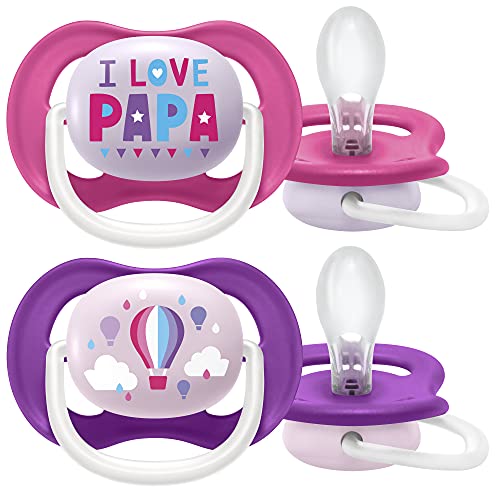 Ultra Air Philips Avent SCF080/04   Juego de 2 chupetes ortodónticos para niños de 6 a 18 meses, sin bisfenol A, incluye esterilizador/bolsa de transporte