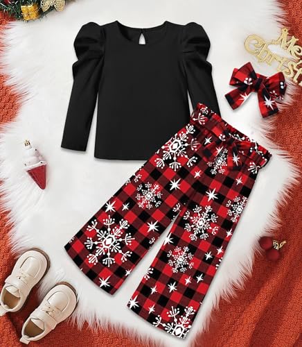 Image of MIGU Toddler Girl Clothes,Girls Fashion Clothes Puff Sleeves Shirt Pants Headband 3Pcs Girls Gifts Sets