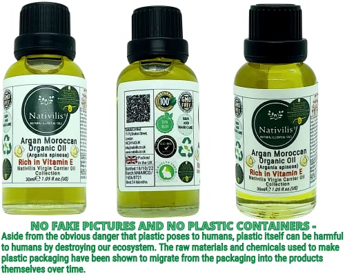 Nativilis Organic Argan Oil Moroccan (Argania spinosa) Hair, Face & Skin, Natural Cold Pressed Carrier Oil, Pure & Natural - Image 2