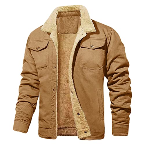 Men's Retro Western Winter Fleece Jacket Warm Fleece Lined Coat Lapel Work Cargo Jackets Sherpa Lined Trucker Jackets3