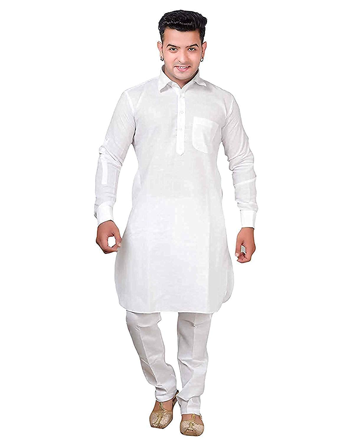 Royal Kurta Mens Linen Cotton Classic Collar Pathani Suit Set