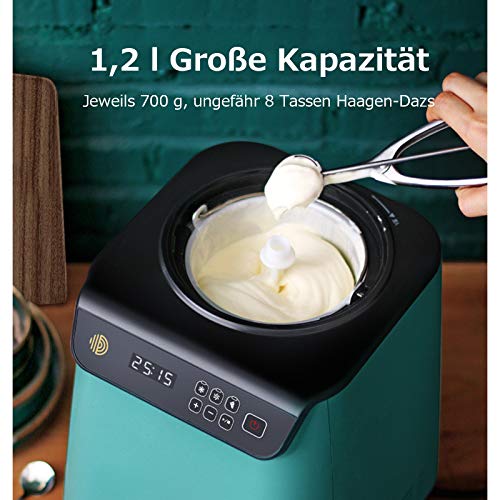 MNCYGJ Softeismaschine Für Zuhause Eismaschine Selbstkühlend, 1200ML Kapazität Kleiner Automatischer Mini Sorbetmaschine Slush EIS Maschine, Für Gelato Sorbet Tiefkühljoghurt – Bild 3