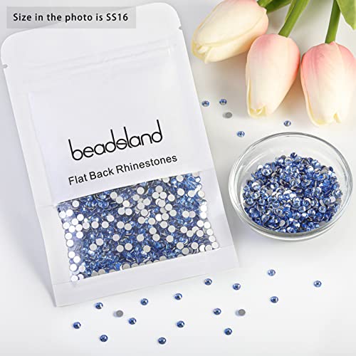 Image of Beadsland Flat Back Crystal Rhinestones, Light Blue, SS16, 2880pcs | Flatback Glass Gems, 3.8-4.0mm, for Nail Art Craft, Glue Fix,Light Sapphire