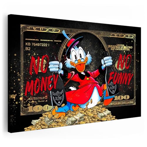 Tableau Toile Dagobert Duck Style Pop Art - Peinture Murale Motivee Bandes Dessinees - Cadre Bois