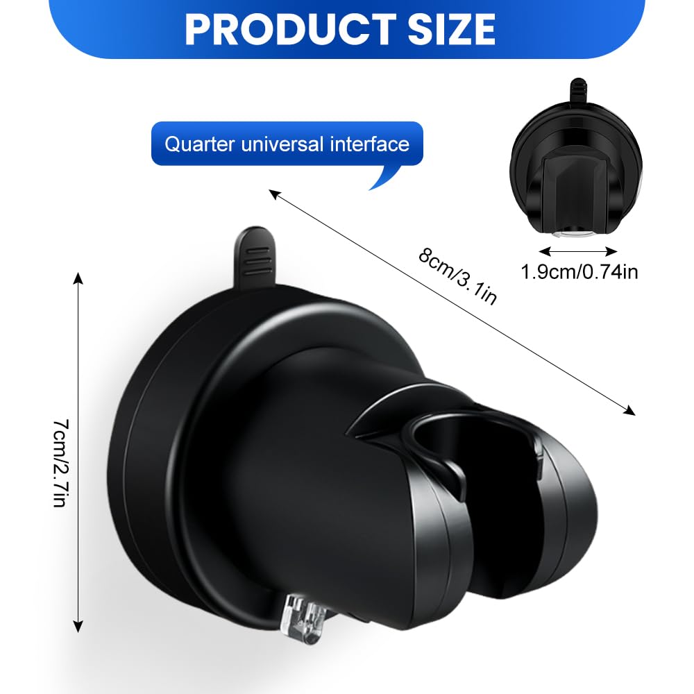 Soporte Alcachofa Ducha Ventosa,Sujeta Alcachofa Ducha Pared Sin Taladro,Soporte Cabezal Duchas de Baño Universal,Shower Head Holder para Fijar y Ajustar Los Cabezales de Duchas - Negro - 3