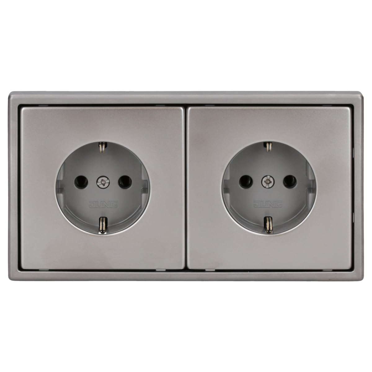 JUNG Serie LS 2x SCHUKO Steckdose Set Edelstahl | mit 2x ES1520 SCHUKO Steckdose, ES2982 Rahmen 2-fach
