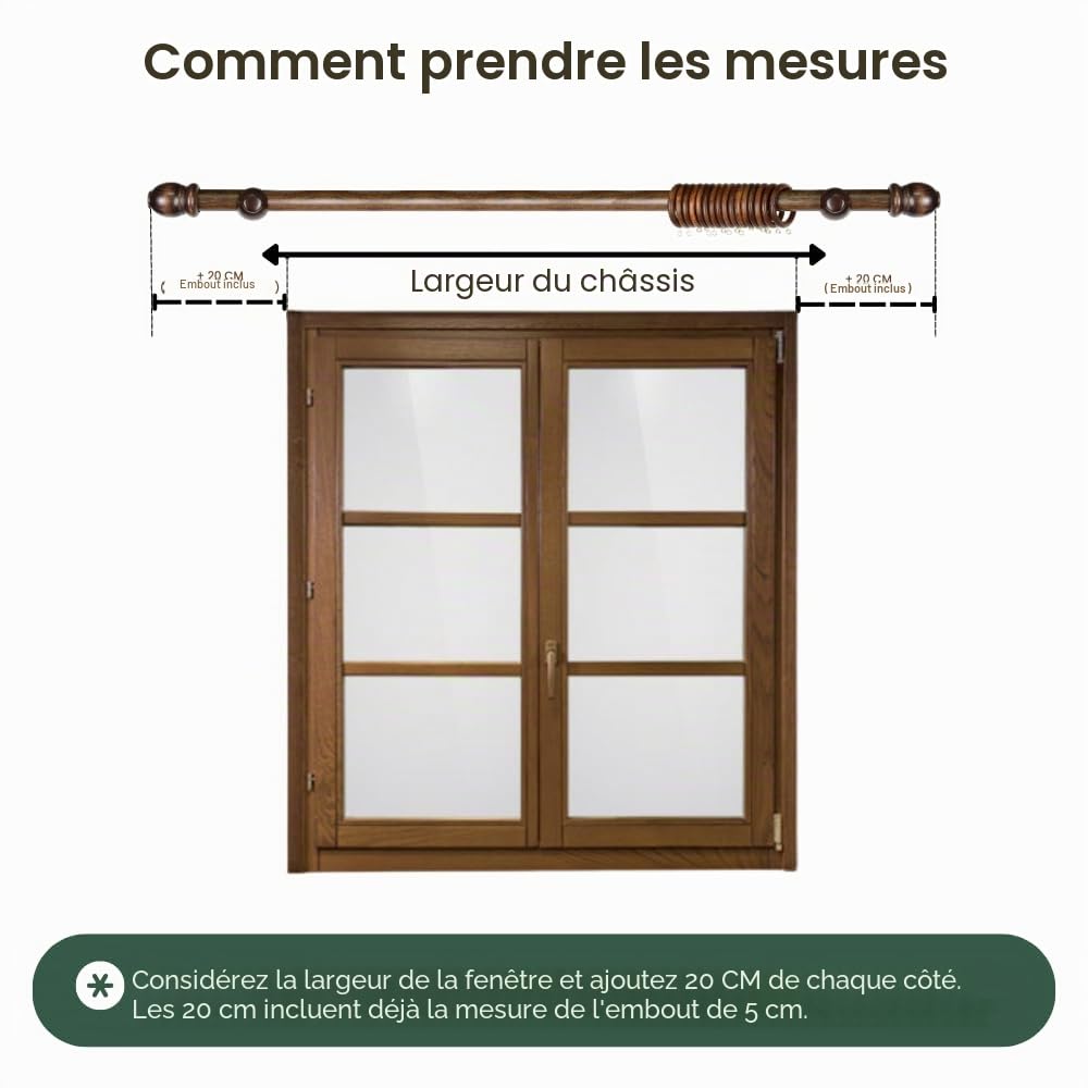 TENDAGGIMANIA Tringle RideauCouleur NOYER en Bois Resistant - Diamètre 35 mm - Longeur: 300 CM - Barre Rideau Mouvement Manuel - Avec Anneaux et tous les Accessoires
