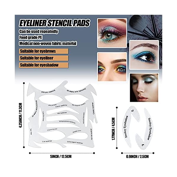 Eye Makeup Moulds Kit Includes Eyeliner Stencil Pads, Eyebrow Applicators Template Plate, Eyeshadow Stencil Stickies…
