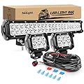 Nilight - ZH002 20Inch 126W Spot Flood Combo Off Road Led Light Bar 2PCS 18w 4Inch LED Pods With 16AWG Wiring Harness Kit-3 Lead For Tractor, 2 Years Warranty