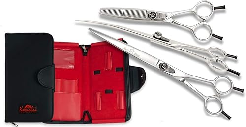 Kenchii Five Star Even Handle - Tijeras de aseo para perros, juego de tijeras de 8.5 pulgadas, peso ligero, tijeras de aseo de mascotas resistentes