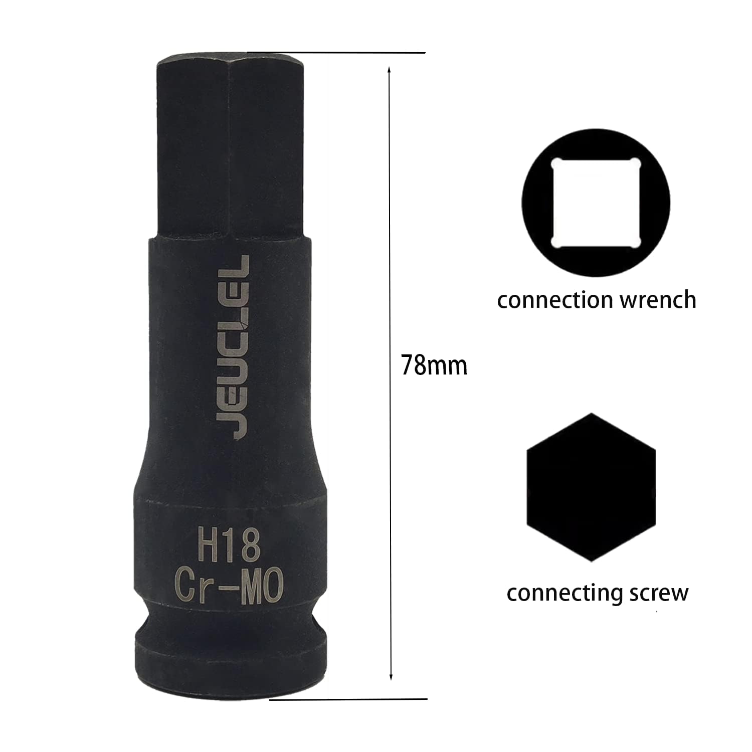 JEUCLEL 18mm Hex Impact Bit Socket, H18 1/2-Inch Impact Drive Allen Socket - Image 2