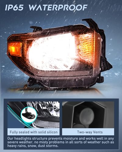 Image of Nilight Headlight Assembly Compatible with 2014 2015 2016 2017 2018 2019 2020 2021 Toyota Tundra Black Housing Amber Reflector Clear Lens Headlamps Replacement