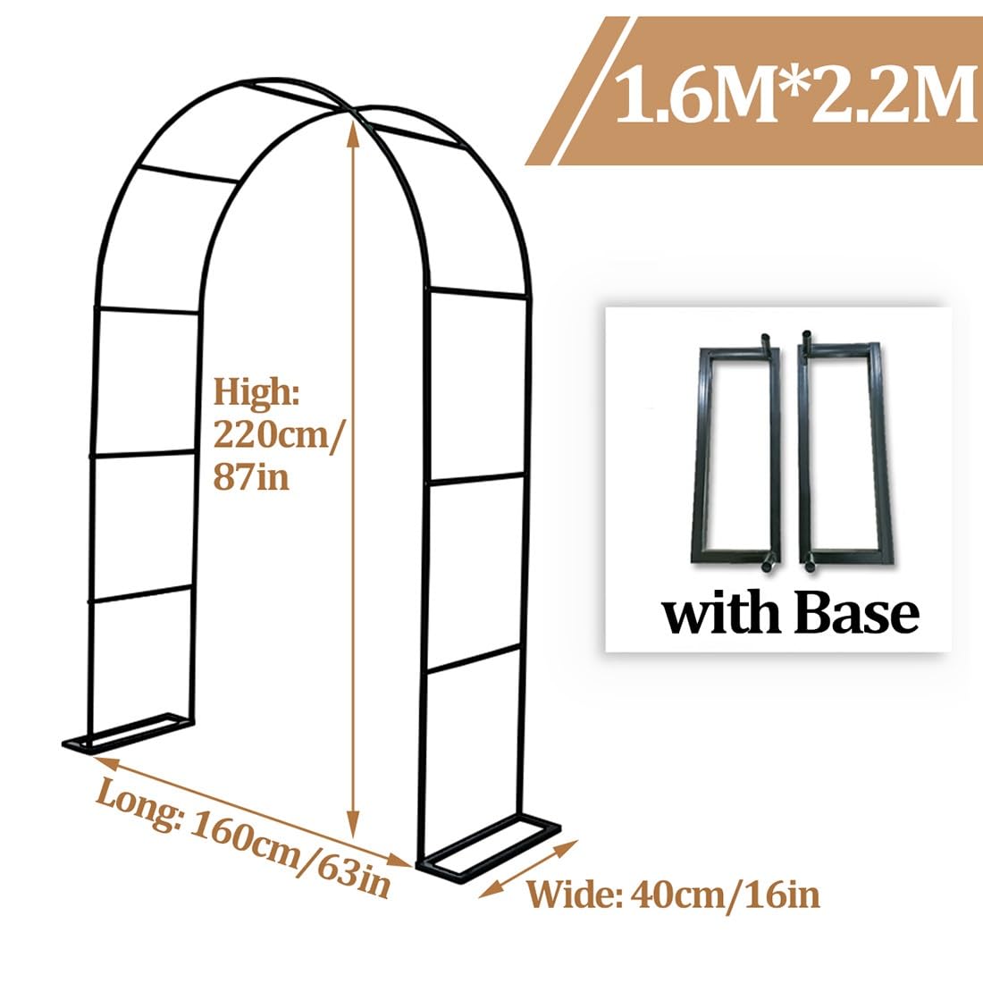 Arco da giardino in metallo, traliccio per piante rampicanti, supporto in ferro per esterni per viti e fiori, 160 x 40 x 220 cm, arco decorativo per matrimoni