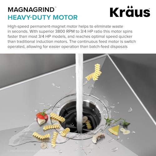 KRAUS WasteGuard High-Speed 3/4 HP Continuous Feed Ultra-Quiet Motor Garbage Disposal with Power Cord and Flange Included and Universal Mount, KWD210-75MGR - image 5