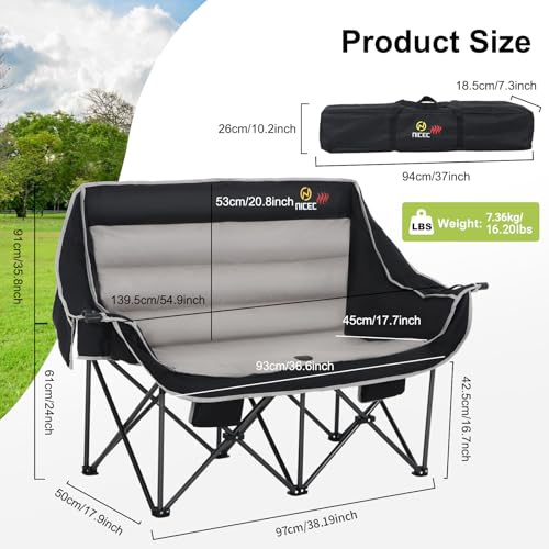 Silla de Camping Doble Calefactable Nice C NC-POWERBANK Negro y Gris miniatura 3