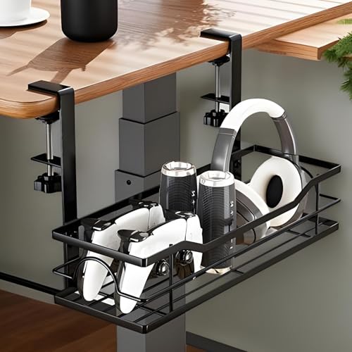 Organizador de cables para debajo del escritorio con cesta de malla metálica de abrazadera 7