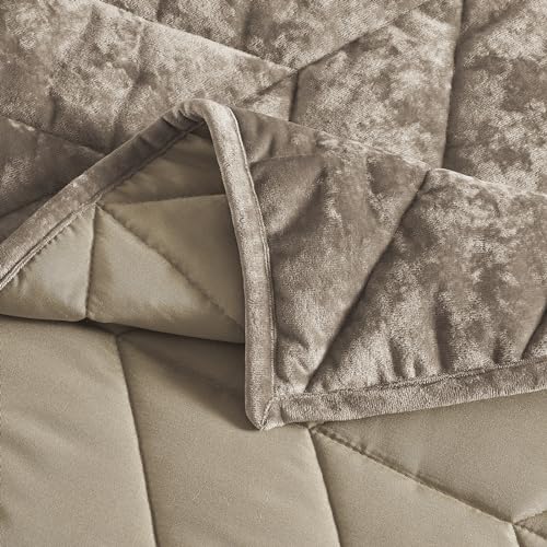 Humesiil Queen Quilt Bedding Set - Luxury Velvet Summer Quilt Full/Queen- Khaki Distressed Bedspreads Queen Size thumb #7