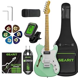 GearIT Electric Guitar (Premium Ash Tonewood),Thinline Semi-Hollow Body, GTL-200 Shoreline Series, 39in Full-Size, P90 Pickup, Humbucker with Coil Split, Round Frets, Accessories – Surf Green