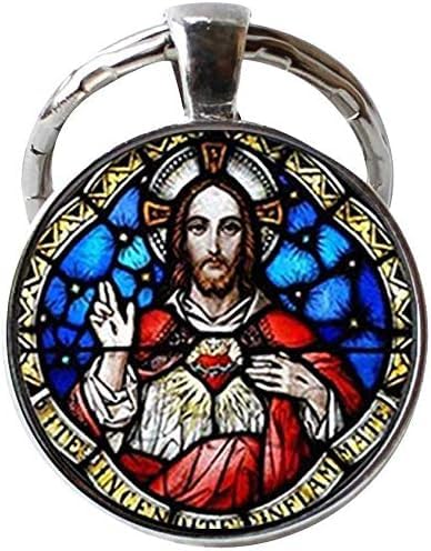 BMRYKCB All Saints Catholic Church Sacred Heart Keychain Sacred Heart of Jesus Christian Jewelry Art Picture Jewelry