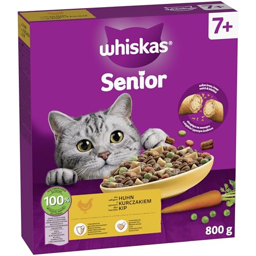 WHISKAS Senior 7+ Trockenfutter für Katzen 5 x 800g mit Huhn