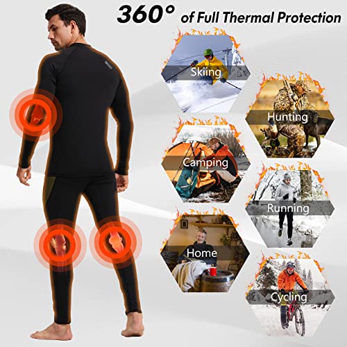Mens Thermal Underwear Set Ultra Soft Long Johns With Fleece Lined Winter Hunting Gear Base Layer For Sport Running A-Black #TOP4
