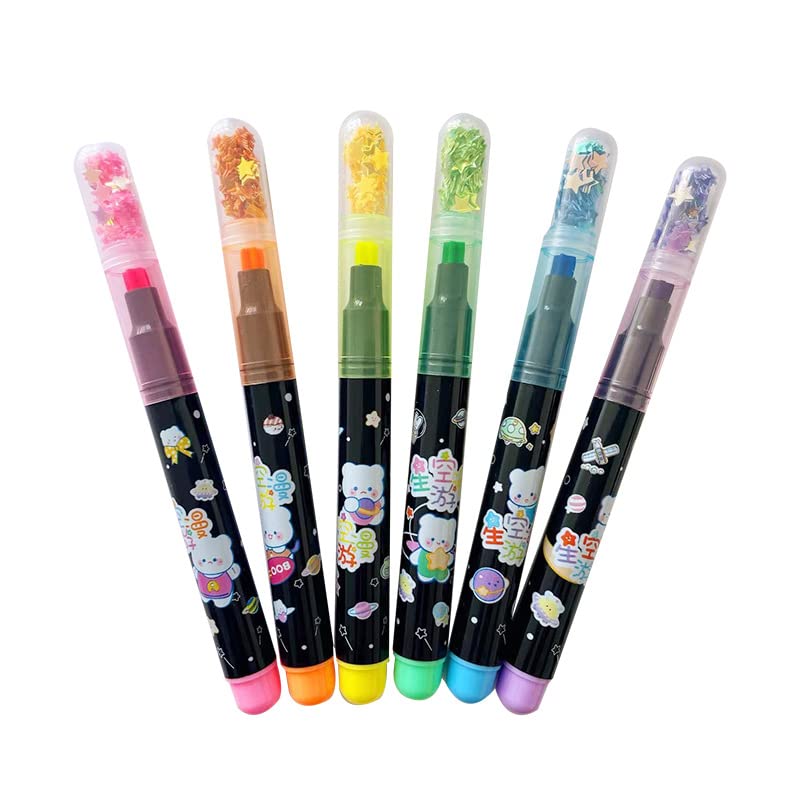 Image of Crackles 6 Piece Star Themed Highlighter color marker pens for office and school kids boys and girls- pack of 1
