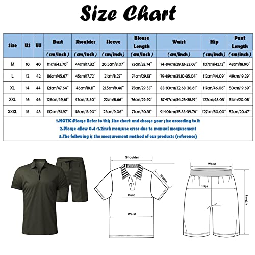 Male Casual Striped Two Piece Suit Zipper Collar Short Sleeve Top Blouse Suit Drawstring Pocket Short Tuxedo Button Set Navy #TOP5