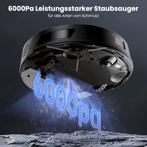 Proscenic Q8 Saugroboter mit Wischfunktion, 6000Pa 200min Staubsauger Roboter Leistungsstark Laser Navigation mit 5 Karten, Steuerung über APP Alexa Siri IFTTT Google für Böden Teppiche Tierhaare – Bild 3