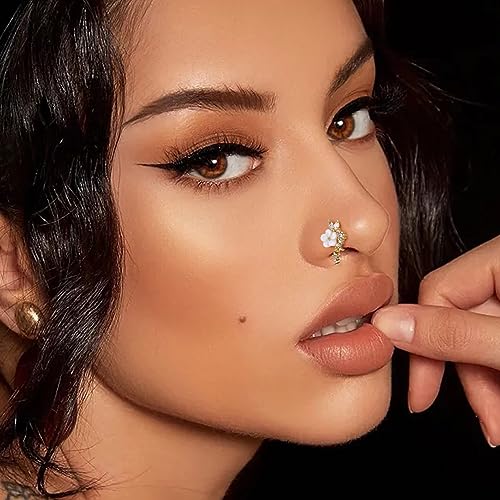 Florideco Nose Cuff Fake Nose Ring Hoop Clip on Nose Ring CZ Dangle Fake Nose Ring Cartilage Tragus Ring Nose Cuff Non Piercing for Women Men2