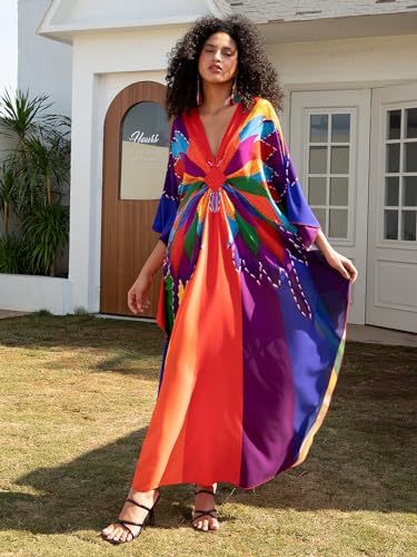 Image of sunforyou Kaftan Dresses for Women Stylish Caftans Plus Size Beach Cover up Soft Loungewear