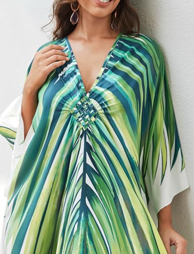Image of KECVOT Kaftan Dresses for Women Plus Size Batwing Sleeve Caftans Long Bathing Suit Cover Up Maxi Beach Dress Loungewear