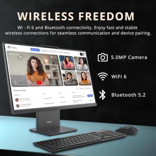 Image of Lenovo Ideacentre 27 inch FHD Touch All-in-One Desktop, AMD Ryzen 5 8645HS, 8GB DDR5, 1.5TB Storage (512GB SSD+1TB Docking Station), AMD Radeon 760M, 5MP Camera, Wi-Fi 6, Keyboard & Mouse, Win11 Pro, Gray