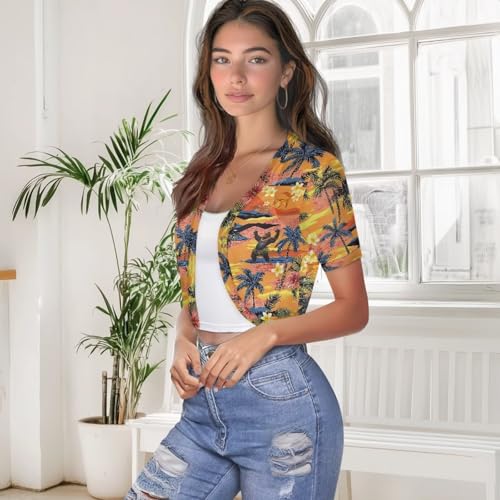 Image of Womens Short Sleeve Cardigans Lightweight Summer Cardigan Trendy Bolero Shrug Cute Floral Cardigan Sheer Bolero
