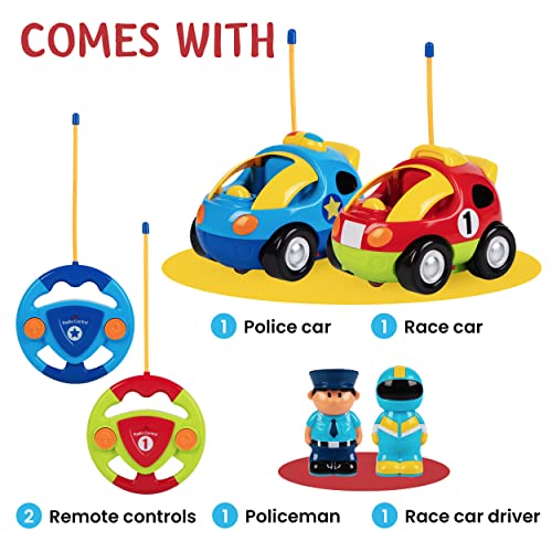 Prextex 6601/6602 2 Pack Cartoon Remote Control Cars - Police Car And Race Car For Toddlers - Rc Cars For Kids With Different Frequencies - Easy Remote Control Toy For Boys And Girls thumb #1
