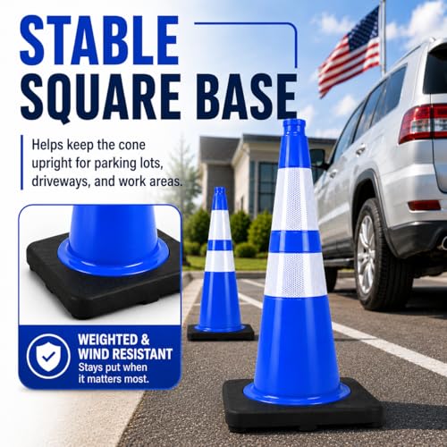 Image of BESEA 8 Pack 36 Inch Traffic Cones with Reflective Collars, Heavy Duty Safety Cones with Stable Black Base, Road Parking Cones for Traffic Control, Parking, Construction & Driving Practice(Blue)