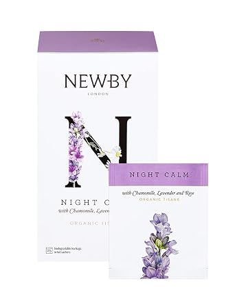 Newby Night Calm Tisane 25 Individually Wrapped Tea Bags Soothing Herbal Blend with Chamomile, Peppermint & Lemongrass Naturally Caffeine-Free