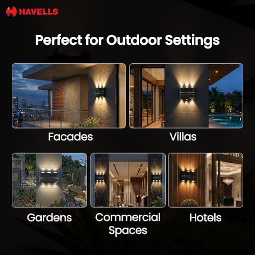Image of Havells Brillante Outdoor Wall Washer 7W 6-Way Decorative Outdoor Light | IP65 Dust-Proof & Waterproof Outdoor Light | Colour : Warm White | Elegant 2H Wall Washer for Outdoor Spaces