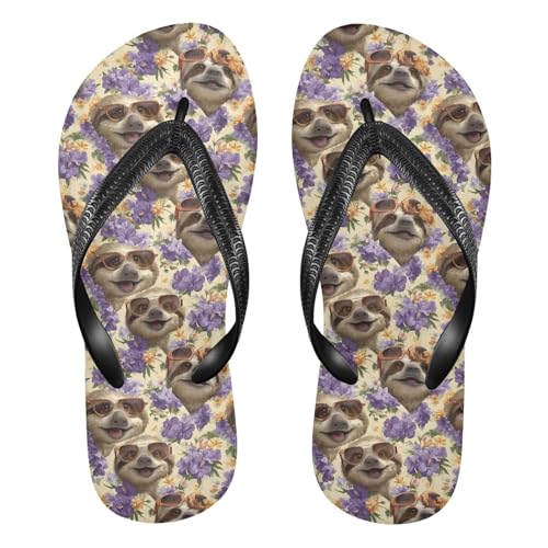 Flip Flop Sandals Sloth Floral Print for Women Men Beach Outdoor XS