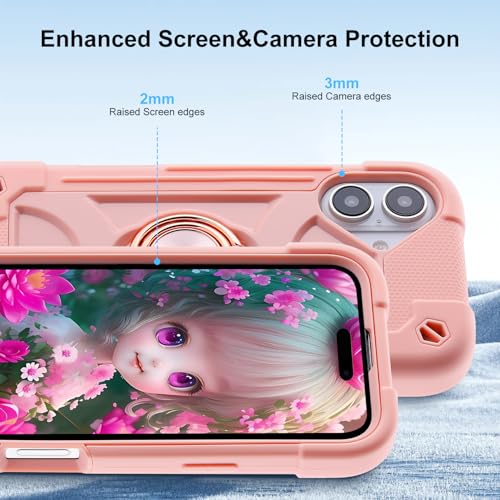 Image of MARKILL Compatible with iPhone with Built-in 360Rotating Ring Stand, Military Grade Drop Protection Full Body Rugged Heavy Duty Case Durable Cover (Pink, iPhone 17)