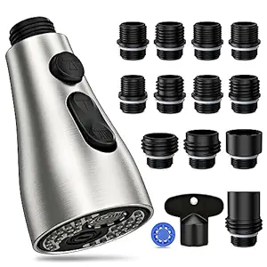 Kitchen Faucet Head Replacement 3 Modes with 12 Adapters, Pull Down Spray Head for Kitchen Faucet, Kitchen Sink Faucet Head G 1/2, Sprayer Head Replacement, Compatible with Moen?Delta, Kohler Faucets