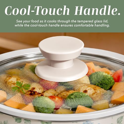 Image of COOK WITH COLOR 2QT Mini Electric Round Slow Cooker - Adjustable Settings, Removable Stoneware Pot, Tempered Glass Lid, Dishwasher Safe, Cool-Touch Side Handles, Floral Blue /Green