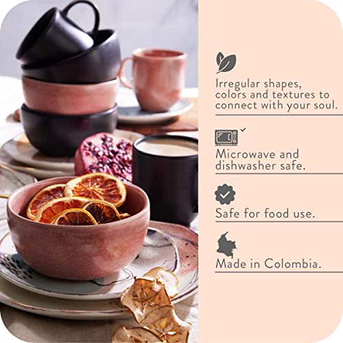 Corona Dinnerware Set 16-Pieces Earthenware | Euritmia | Service For 4| Ceramic| Set De Vajilla 4 Puestos, 16 Piezas | Organic Shapes #TOP2