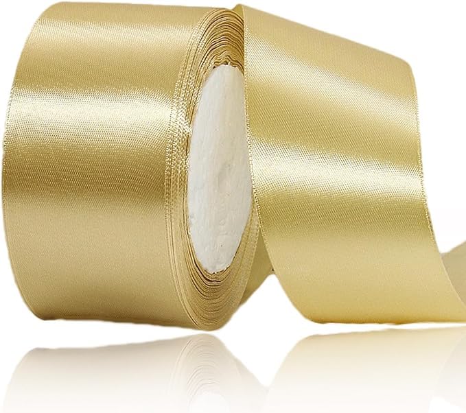2 Inch Gold Satin Ribbon, 25 Yards Craft Fabric Ribbon for Gift Wrapping, Floral Bouquets, Christmas, Easter, Handmade Bows and Wedding Party Decoration