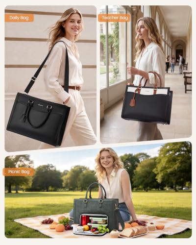 Image of LOVEVOOK Lunch Tote Bag for Women, Laptop Work Bag with Lunch Compartment | 40oz Cup Holder, 2 in 1 Lunch Tote Gag for Business,Teacher,Nurse,Office,College,Casual, Fit 15.6inch Laptop, Large Capacity