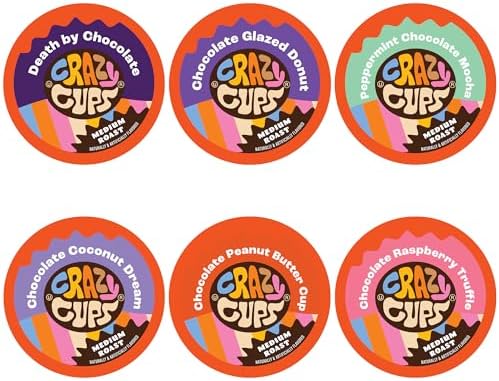 Crazy Cups Chocolate Lovers Coffee Pods Variety Pack, Chocolate Flavored Coffees, Compatible With K Cup Brewers, Includes Death By Chocolate, Chocolate Raspberry, Peppermint Mocha, & More, 24 Pack