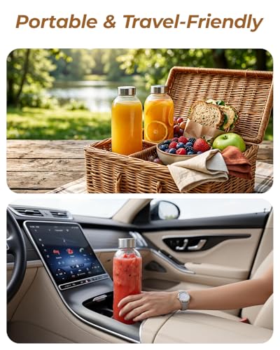 Image of Zukro 24 oz Glass Juice Bottles With Stainless Steel Lids, Airtight & Leak Proof, 4 Pack Reusable Clear Glass Jar For Juicing, Water, Homemade Drinks, Smoothie & Milk, Dishwasher Safe & BPA Free