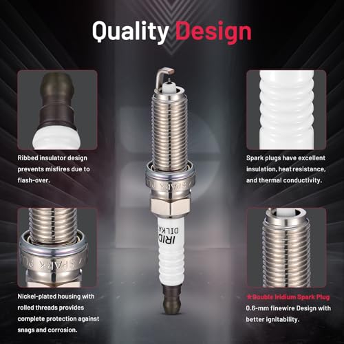 Image of BDFHYK 90565 Double Iridium Spark Plugs Compatible with Nissan 2017-2023 Qashqai 2017-2022 Rogue Sport 2017-2019 Rogue 2.0L L4 Replacement for DILKAR7D11H Set of 4