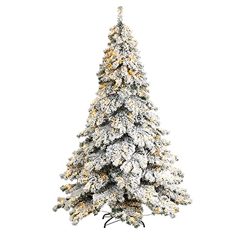 7Ft. Flocked Austria Fir Artificial Christmas Tree With 400 Warm White Led Lights And 1063 Bendable Branches #TOP28